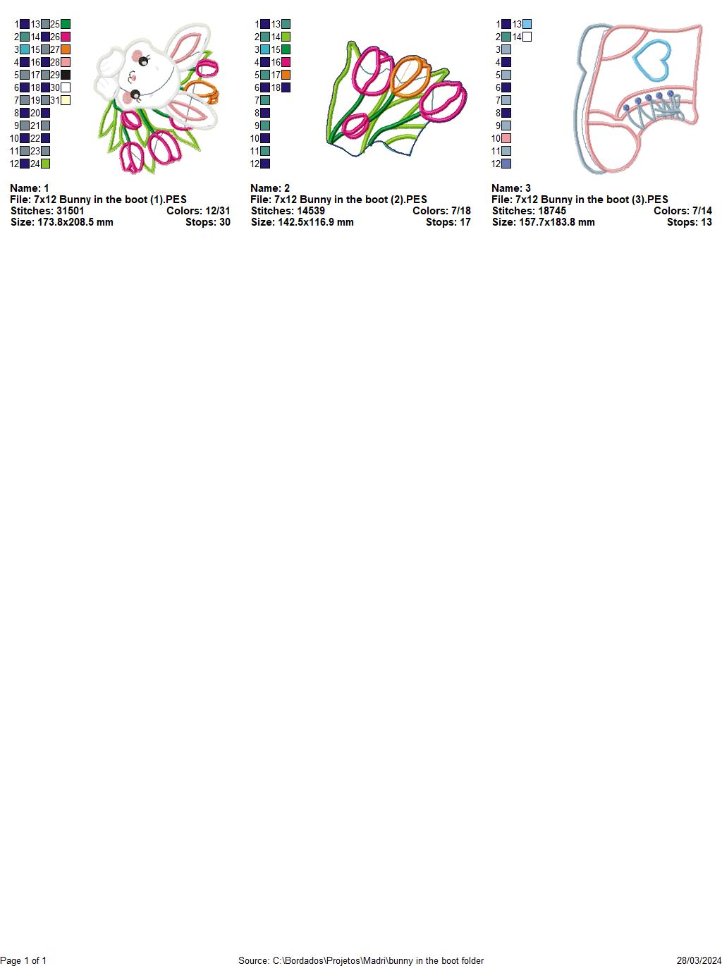 Rabbit in boot with tulips - ITH Project - Machine Embroidery Design