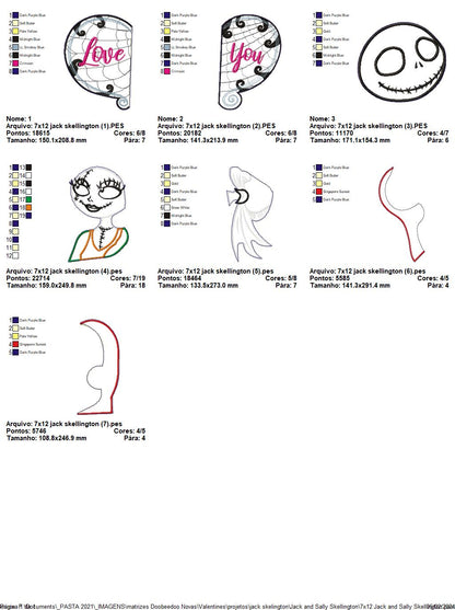Jack and Sally Skellington Couple Valentine's Day - ITH Project - Machine Embroidery Design