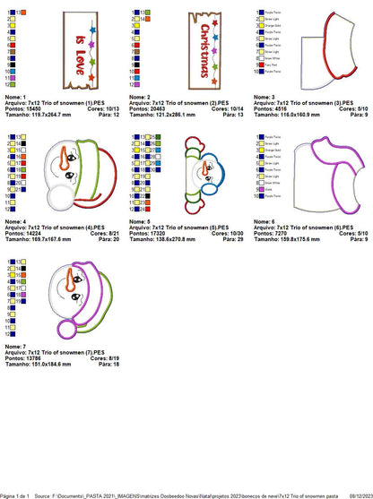 Trio of Snowmen - ITH Project - Machine Embroidery Design