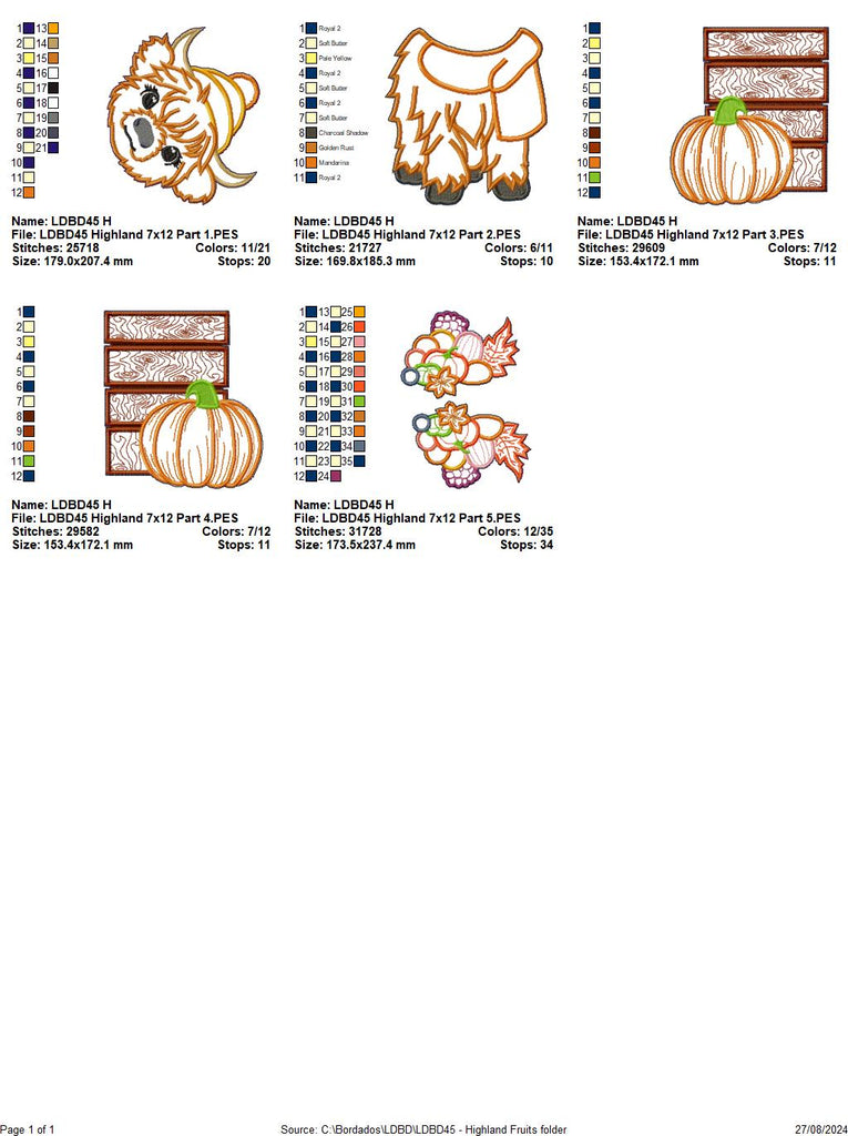 Highland Cow Fruits - ITH Project - Machine Embroidery Design