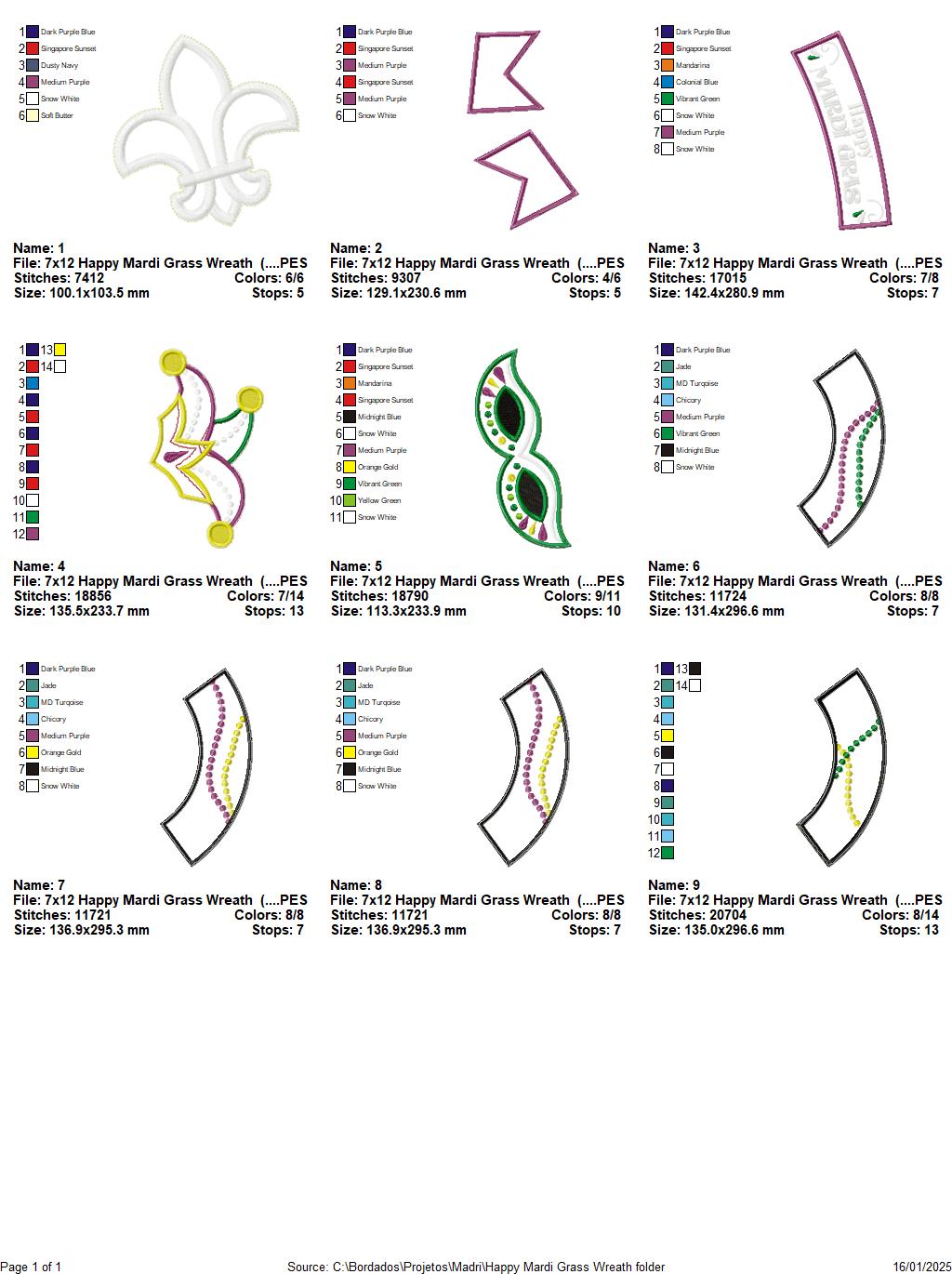 Mardi Gras Wreath - ITH Project - Machine Embroidery Design