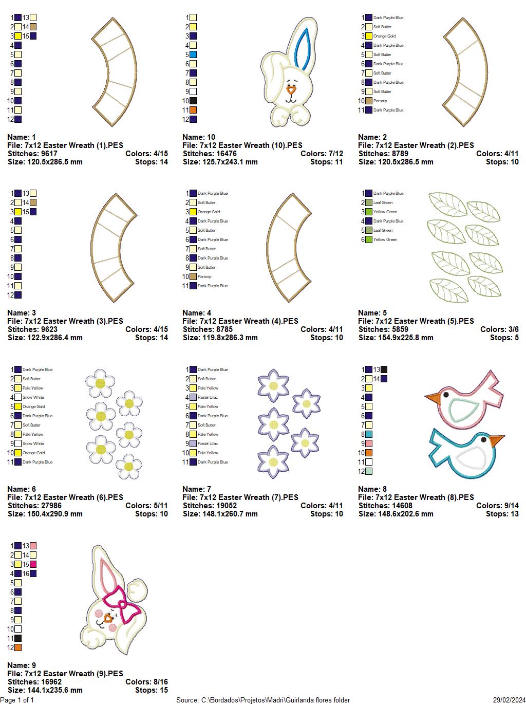 Flower garland with rabbits - ITH Project - Machine Embroidery Design