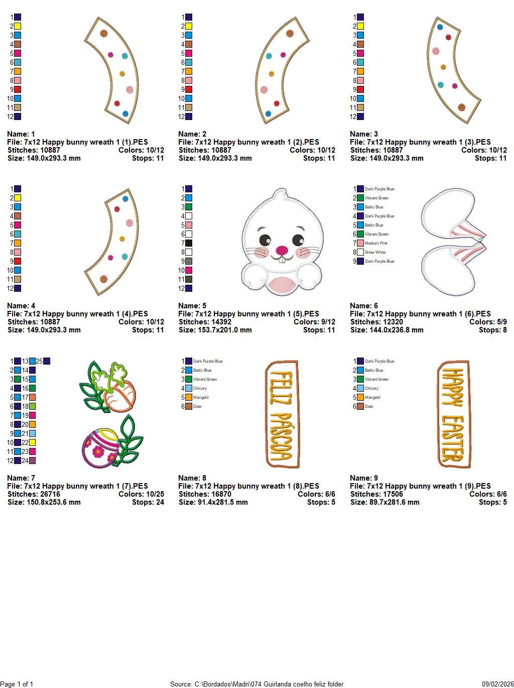 Happy Easter Bunny Wreath Spring – ITH Project – Machine Embroidery Design