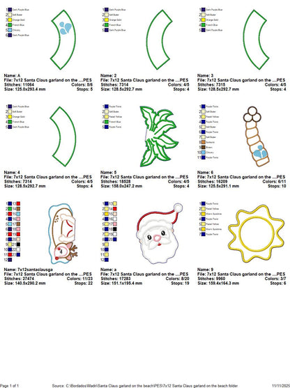 Tropical Santa Claus Christmas Wreath - ITH Project - Machine Embroidery Design