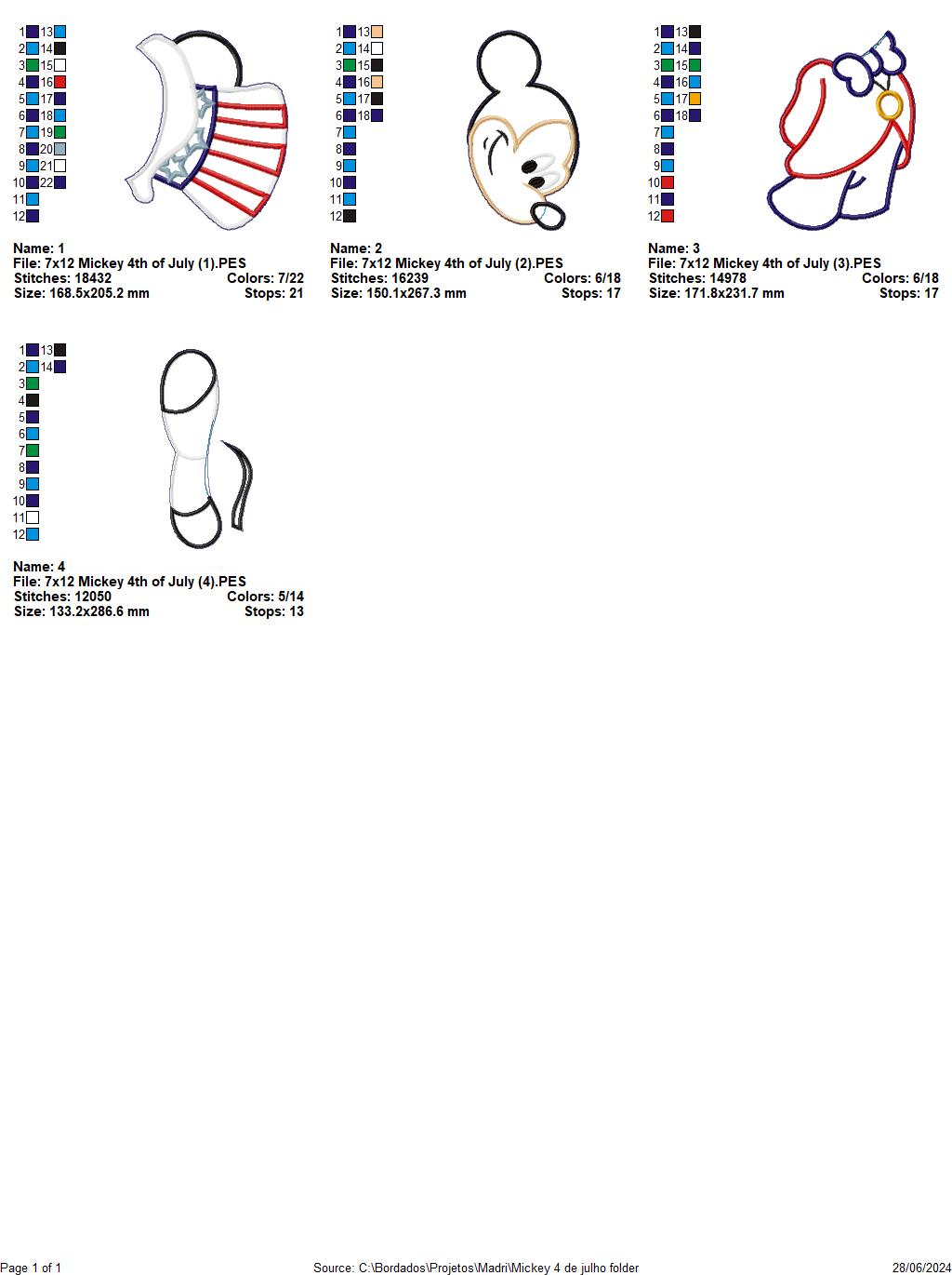 Mickey 4th of July - ITH Project - Machine Embroidery Design