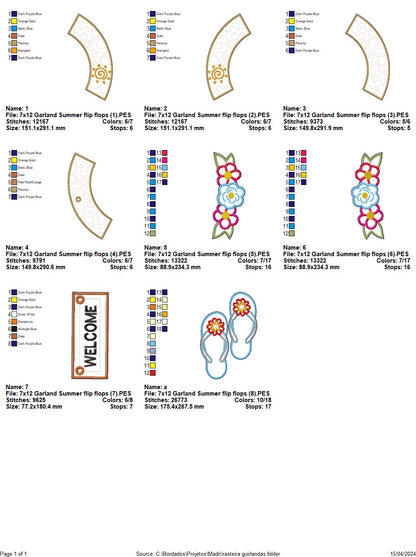 Garland Summer flip flops Summer Door Ornament - ITH Project - Machine Embroidery Design