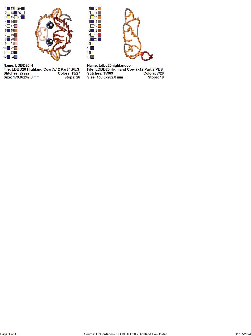 Highland Cow Cute - ITH Project - Machine Embroidery Design