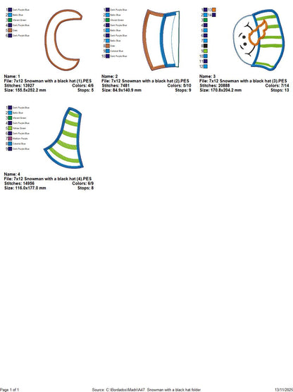 Snowman with Black Hat Door Hanger – ITH Project – Machine Embroidery Design