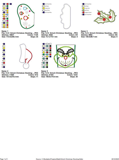 Grinch Christmas Stocking - ITH Project - Machine Embroidery Design