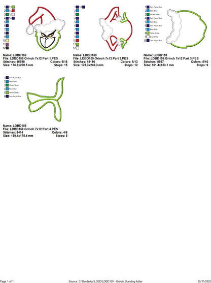Tall Grinch Door Hanger – ITH Project – Machine Embroidery Design