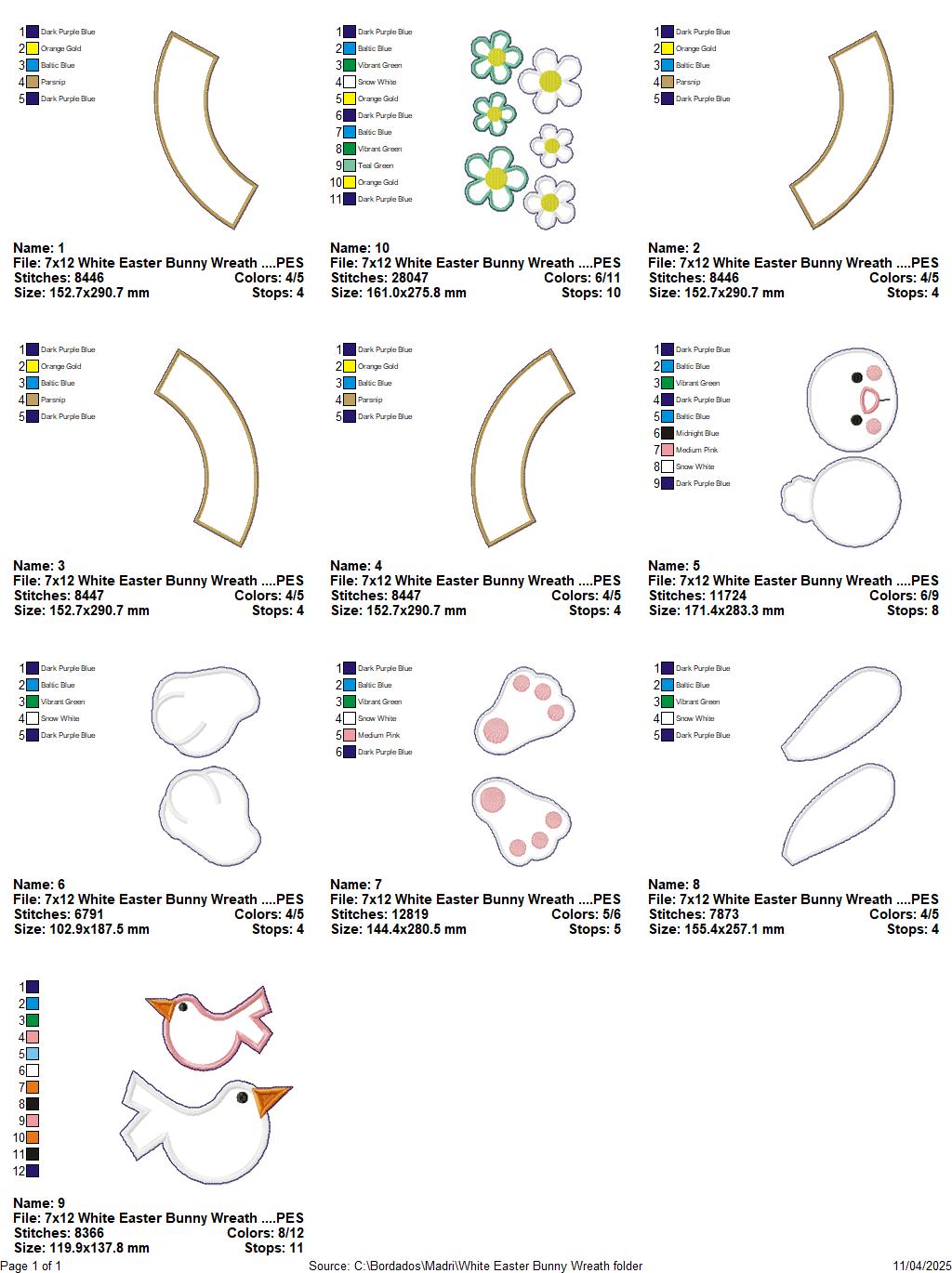 White Easter Bunny Wreath with Hat - ITH Project - Machine Embroidery Design