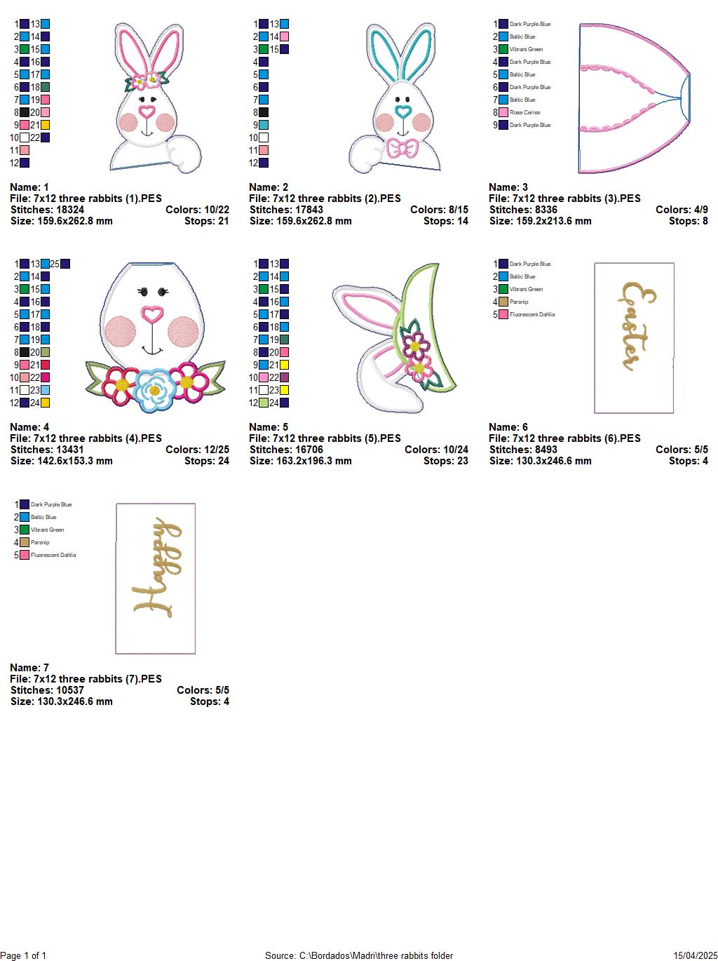Happy Easter Three Rabbits - ITH Project - Machine Embroidery Design