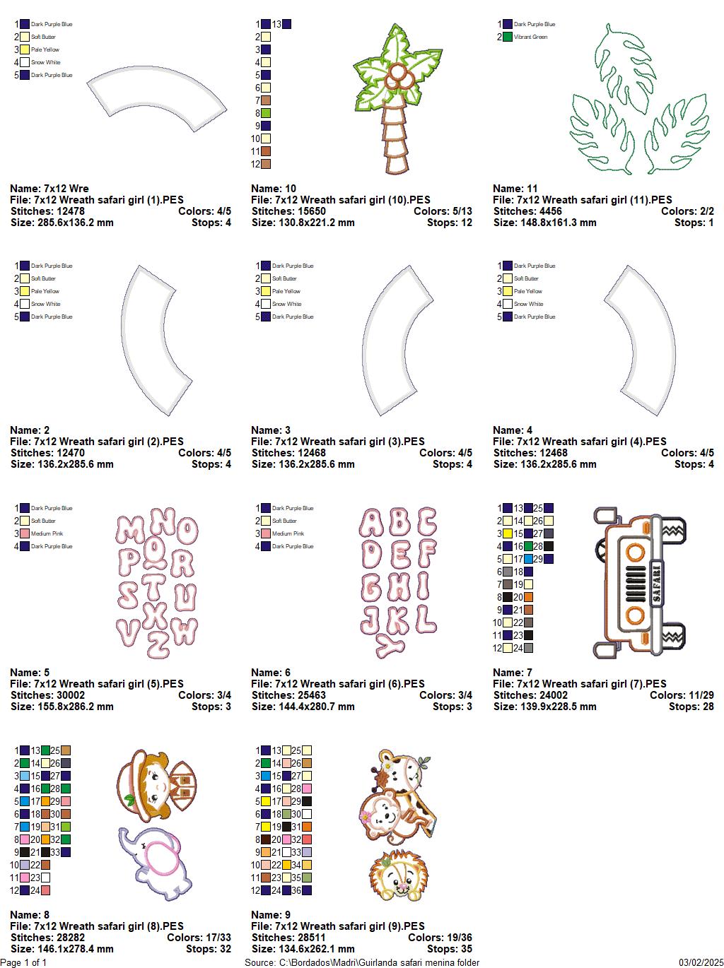 Safari Wreath Door Ornament Girl - ITH Project - Machine Embroidery Design