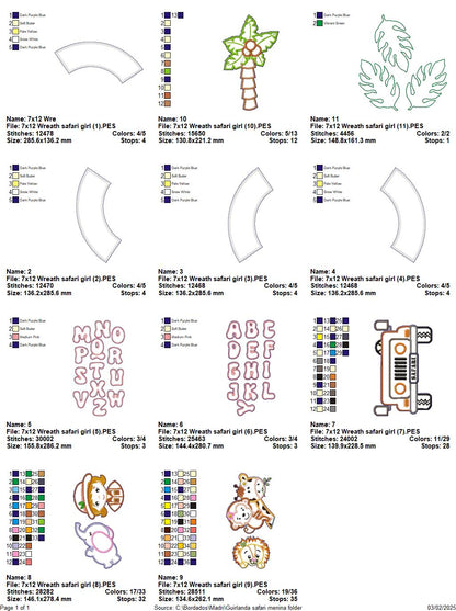 Safari Wreath Door Ornament Girl - ITH Project - Machine Embroidery Design