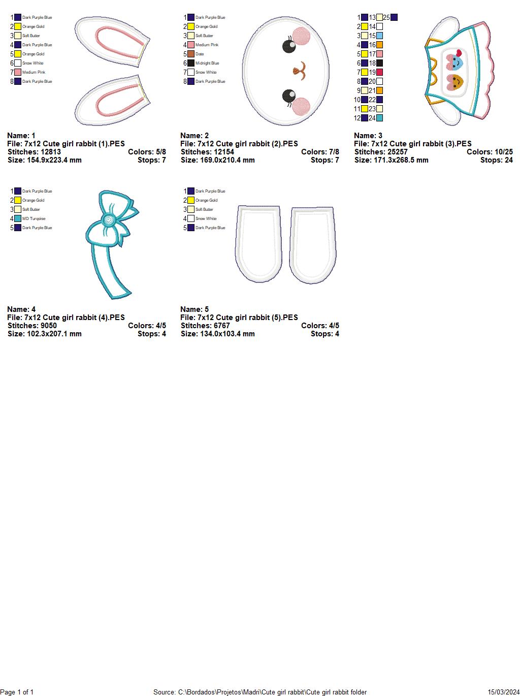 Cute Girl Rabbit - ITH Project - Machine Embroidery Design