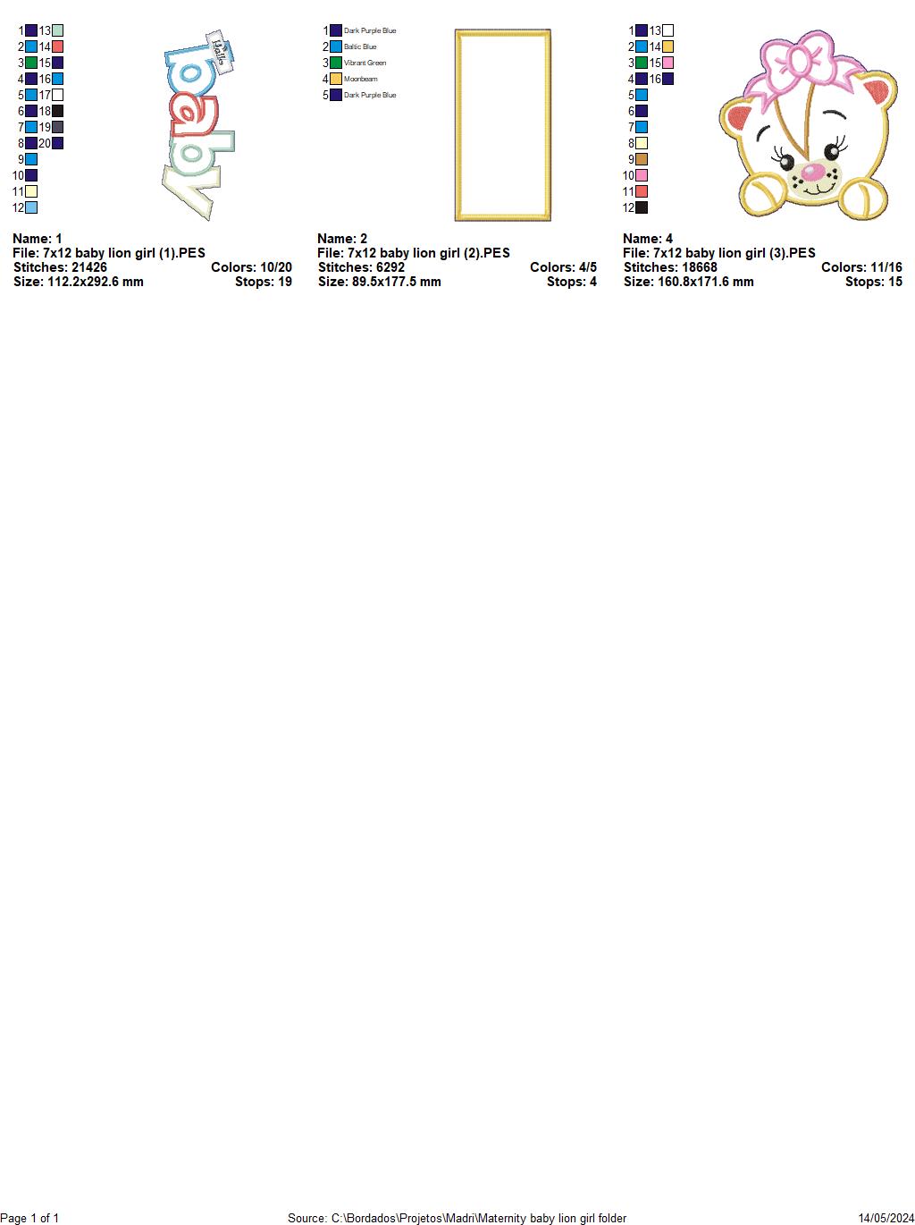 Nursery Baby Lion Girl - ITH Project - Machine Embroidery Design