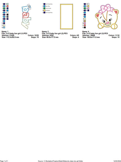 Nursery Baby Lion Girl - ITH Project - Machine Embroidery Design