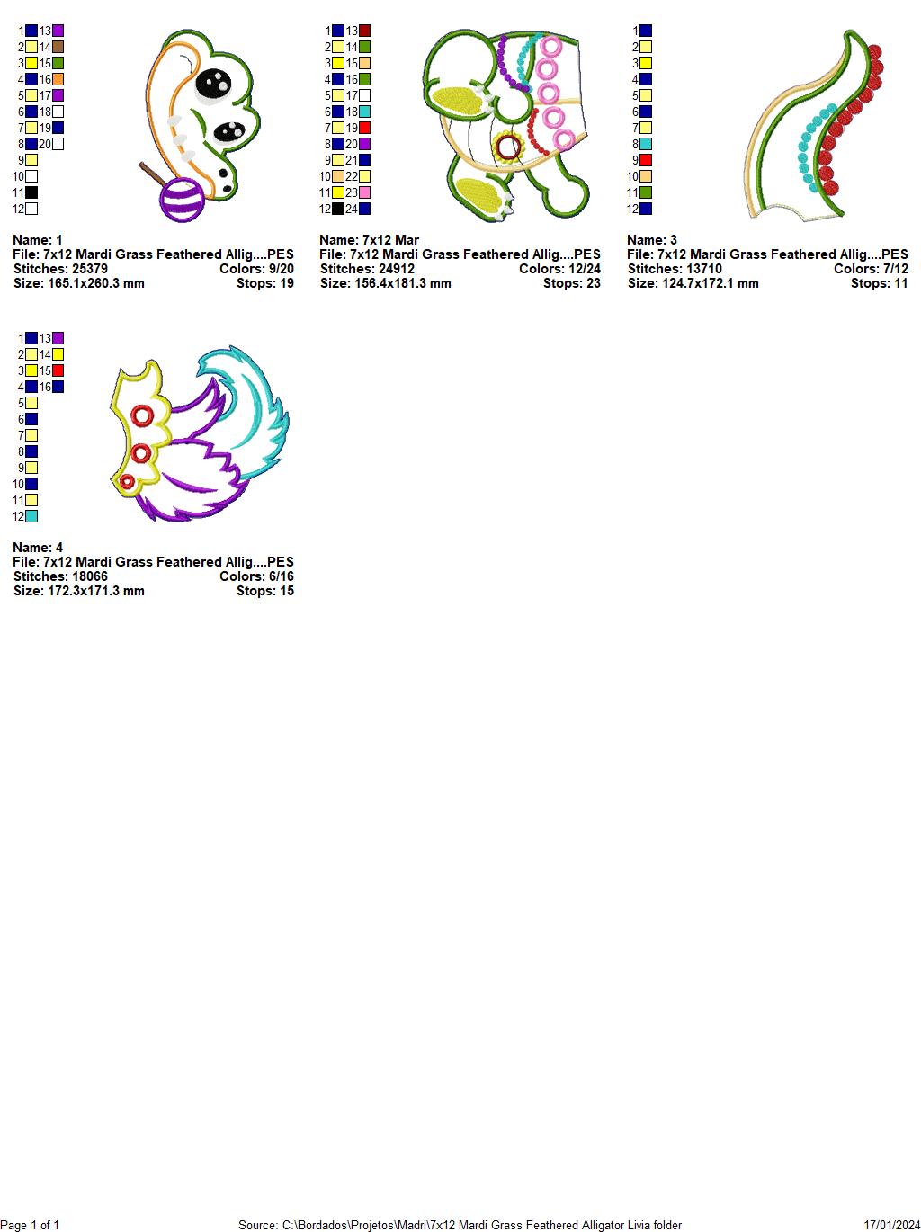 Mardi Grass Feathered Alligator - ITH Project - Machine Embroidery Design