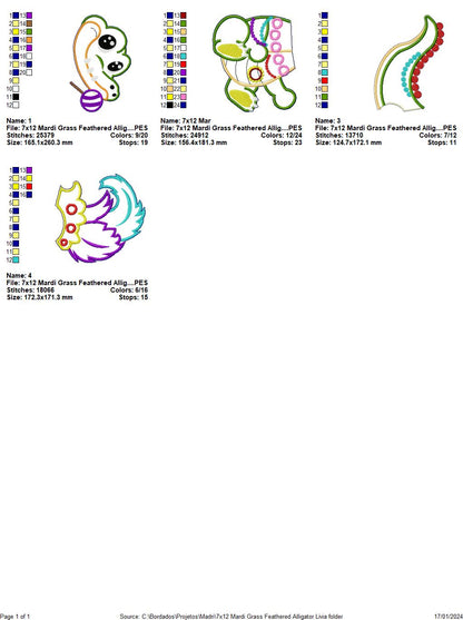 Mardi Grass Feathered Alligator - ITH Project - Machine Embroidery Design
