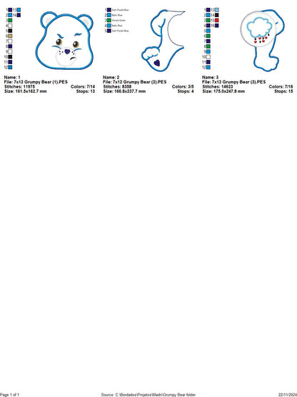 Grumpy Bear Care Bears - ITH Project - Machine Embroidery Design