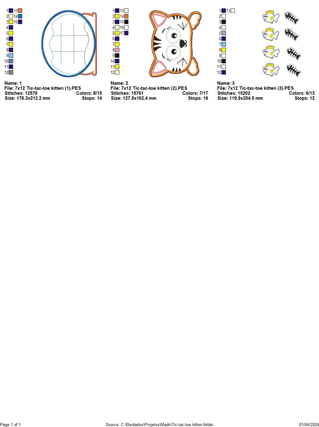 Tic-tac-toe kitten - ITH Project - Machine Embroidery Design