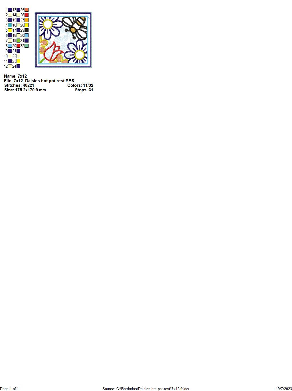 Daisies Hot Pot Rest - ITH Project - Machine Embroidery Design