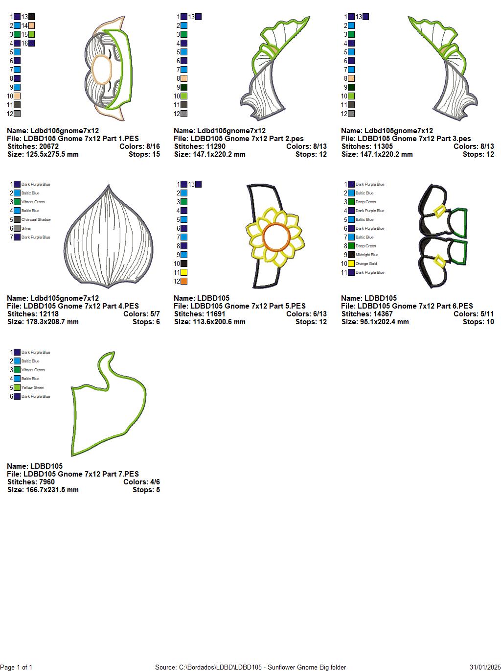 Garden Gnome Sunflower - ITH Project - Machine Embroidery Design
