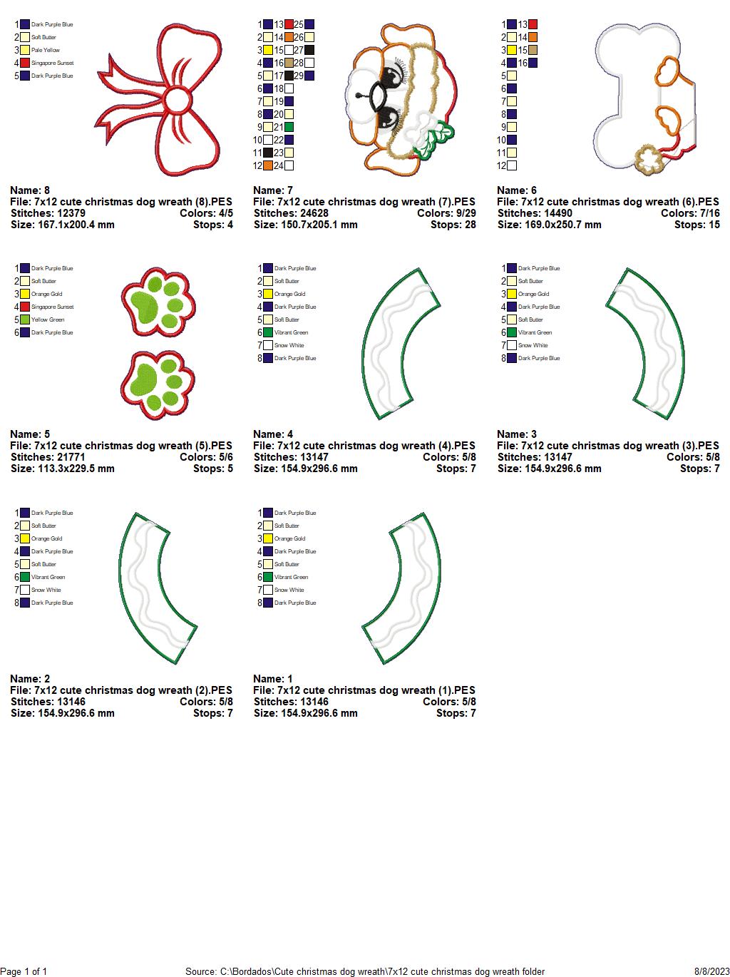 Cute Christmas Dog Wreath - ITH Project - Machine Embroidery Design
