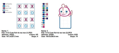 Cute Fish Tic Tac Toe Game 🐡 – ITH – Machine Embroidery Design