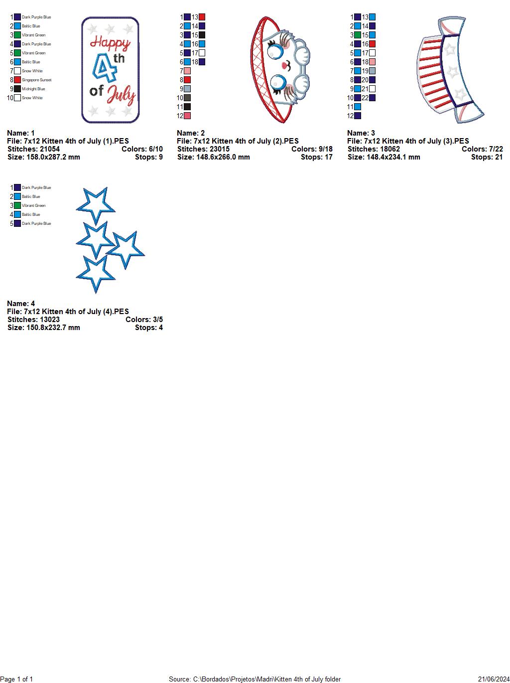 Kitten 4th of July - ITH Project - Machine Embroidery Design