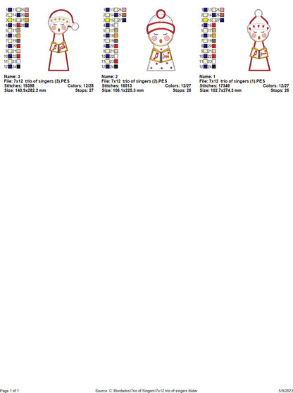 Trio of Christmas Singers - ITH Project - Machine Embroidery Design