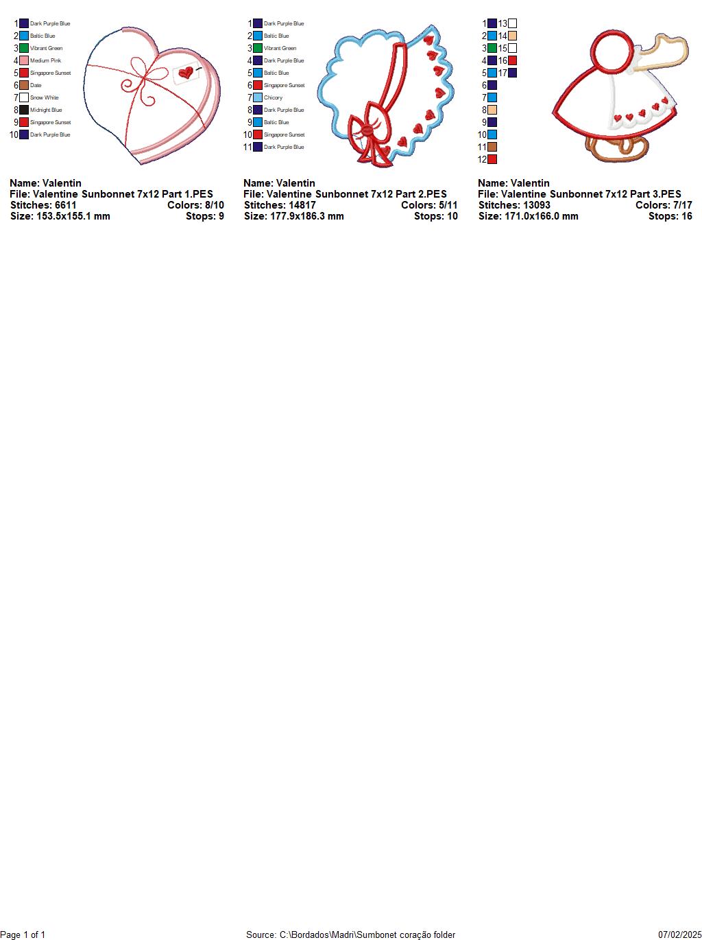 Valentine Sunbonnet - ITH Project - Machine Embroidery Design