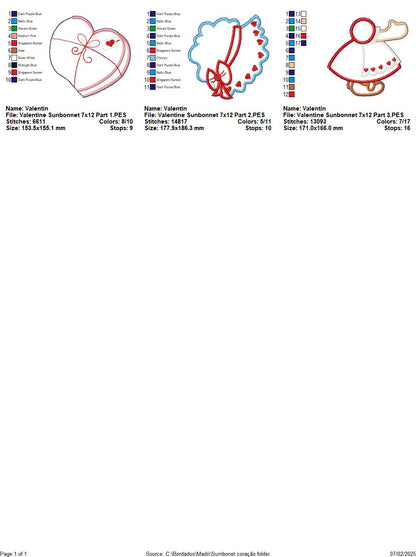 Valentine Sunbonnet - ITH Project - Machine Embroidery Design