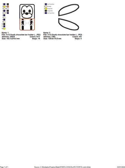 Goofy Chocolate Bar Holder - ITH Project - Machine Embroidery Design