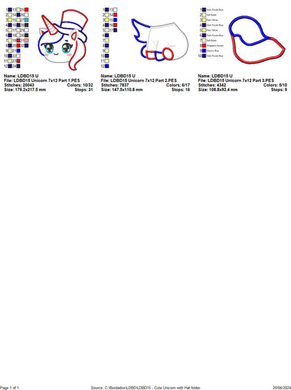 Cute Unicorn with Hat - ITH Project - Machine Embroidery Design