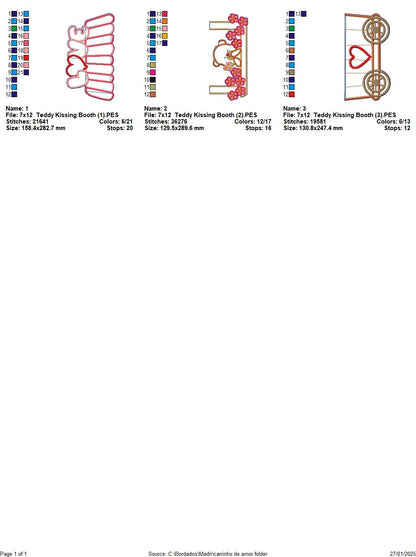 Teddy Kissing Booth Ornament - ITH Project - Machine Embroidery Design