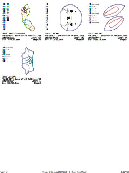 Easter Bunny Flowers Wreath - ITH Project - Machine Embroidery Design
