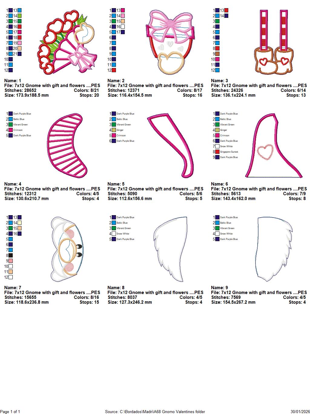 Valentine Gnome Girl with Gifts and Flowers – ITH Project – Machine Embroidery Design