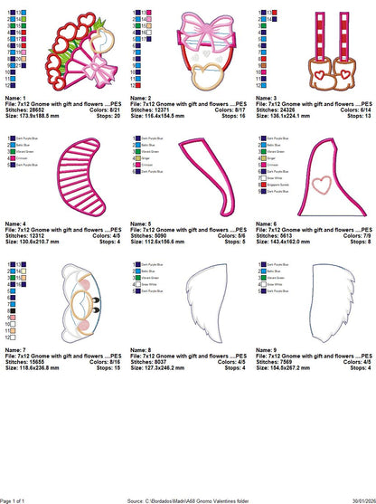 Valentine Gnome Girl with Gifts and Flowers – ITH Project – Machine Embroidery Design