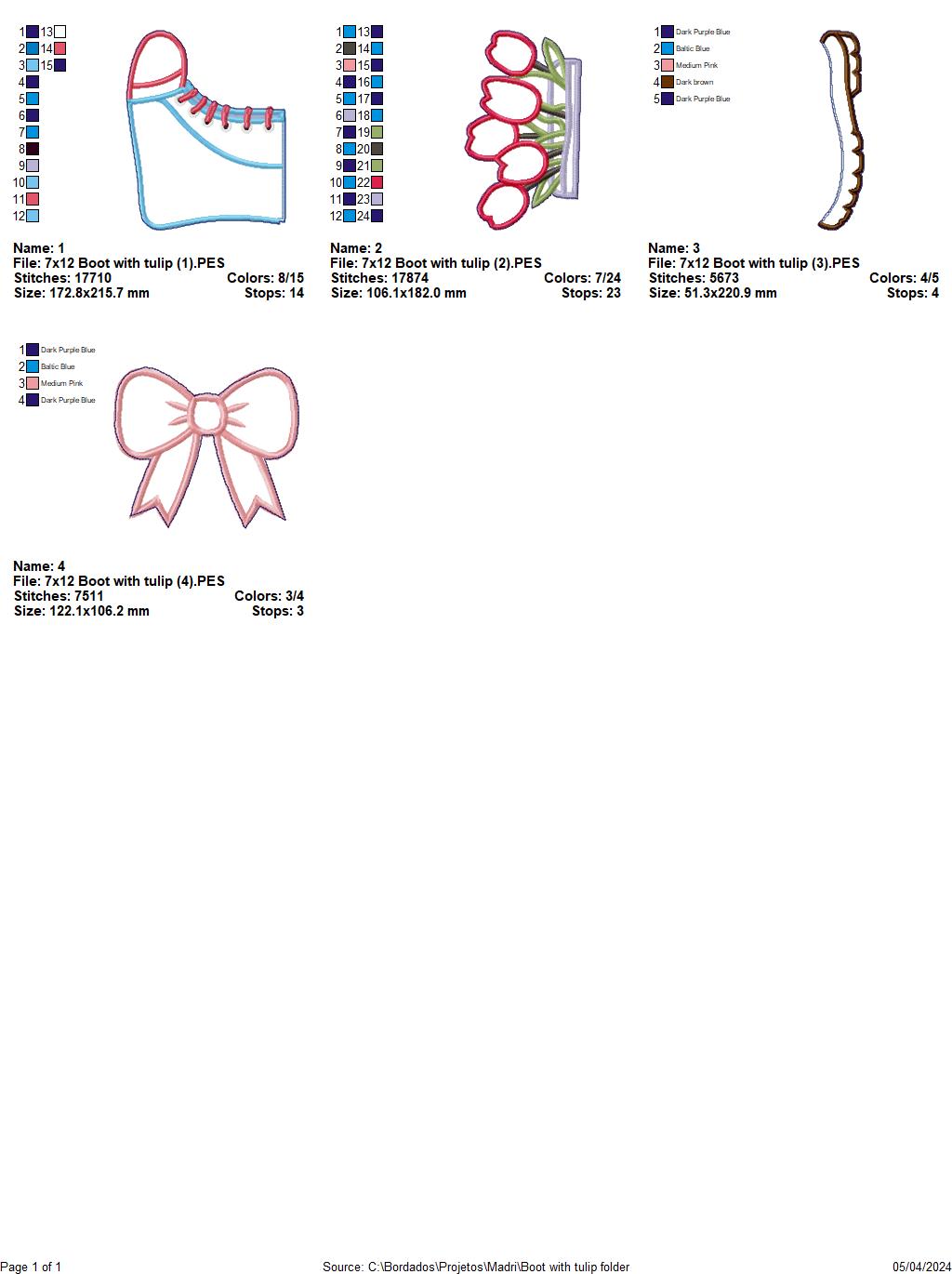 Tulip boots Spring - ITH Project - Machine Embroidery Design