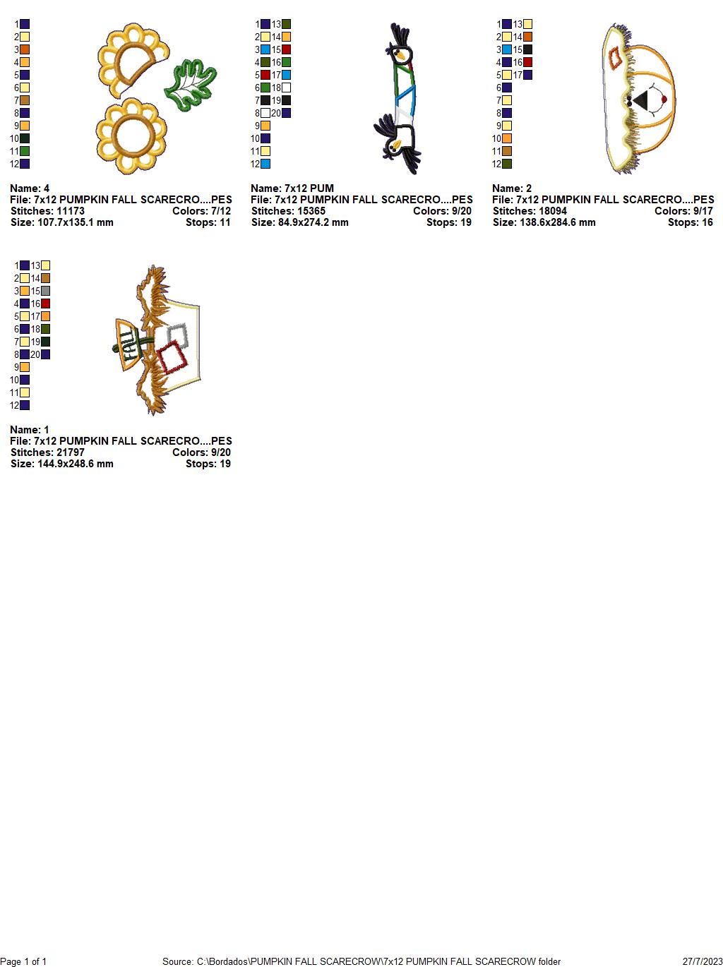 Pumpkin Fall Scarecrow Door Ornament - ITH Project - Machine Embroidery Design