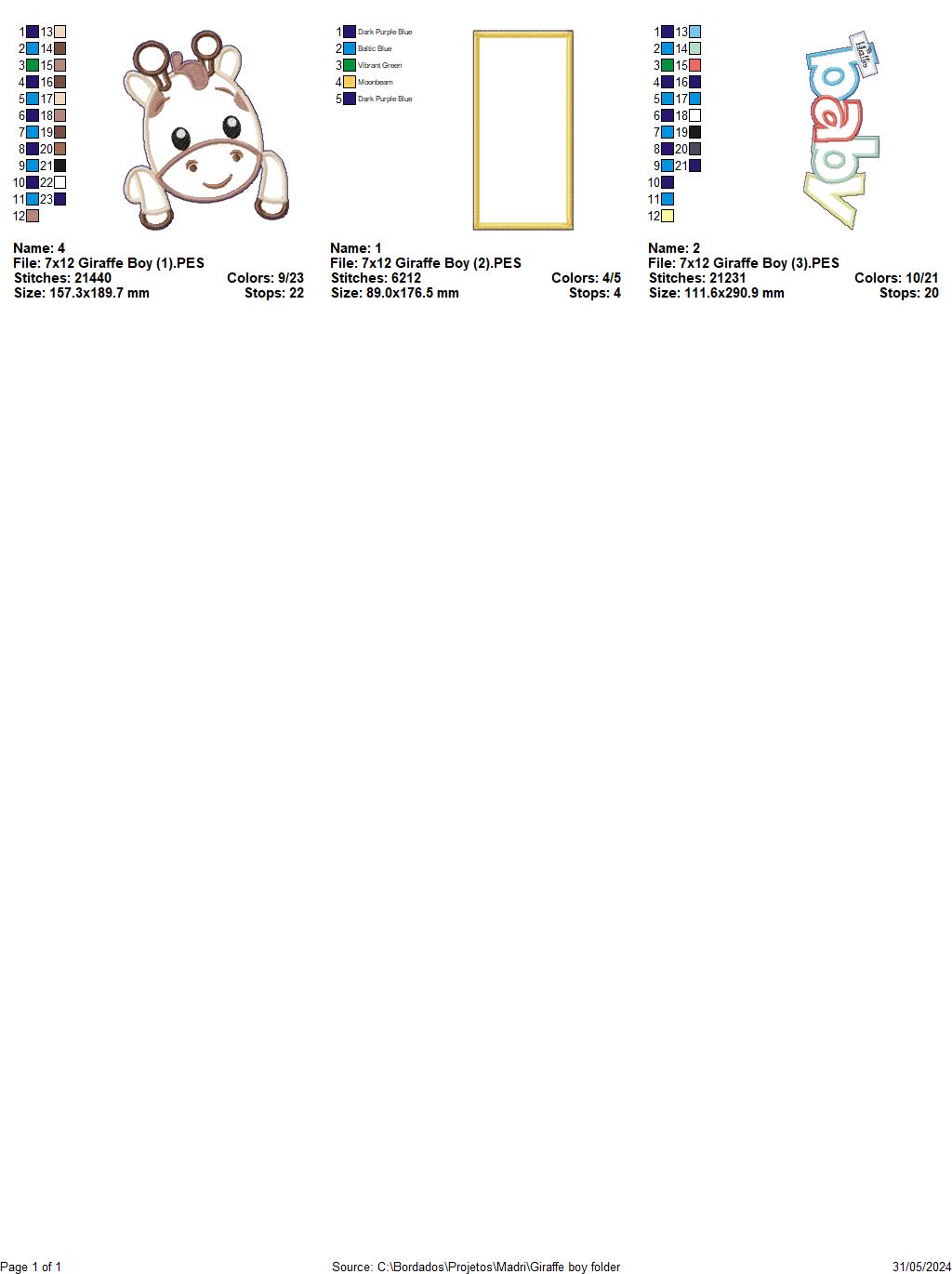 Nursery Baby Giraffe Boy - ITH Project - Machine Embroidery Design