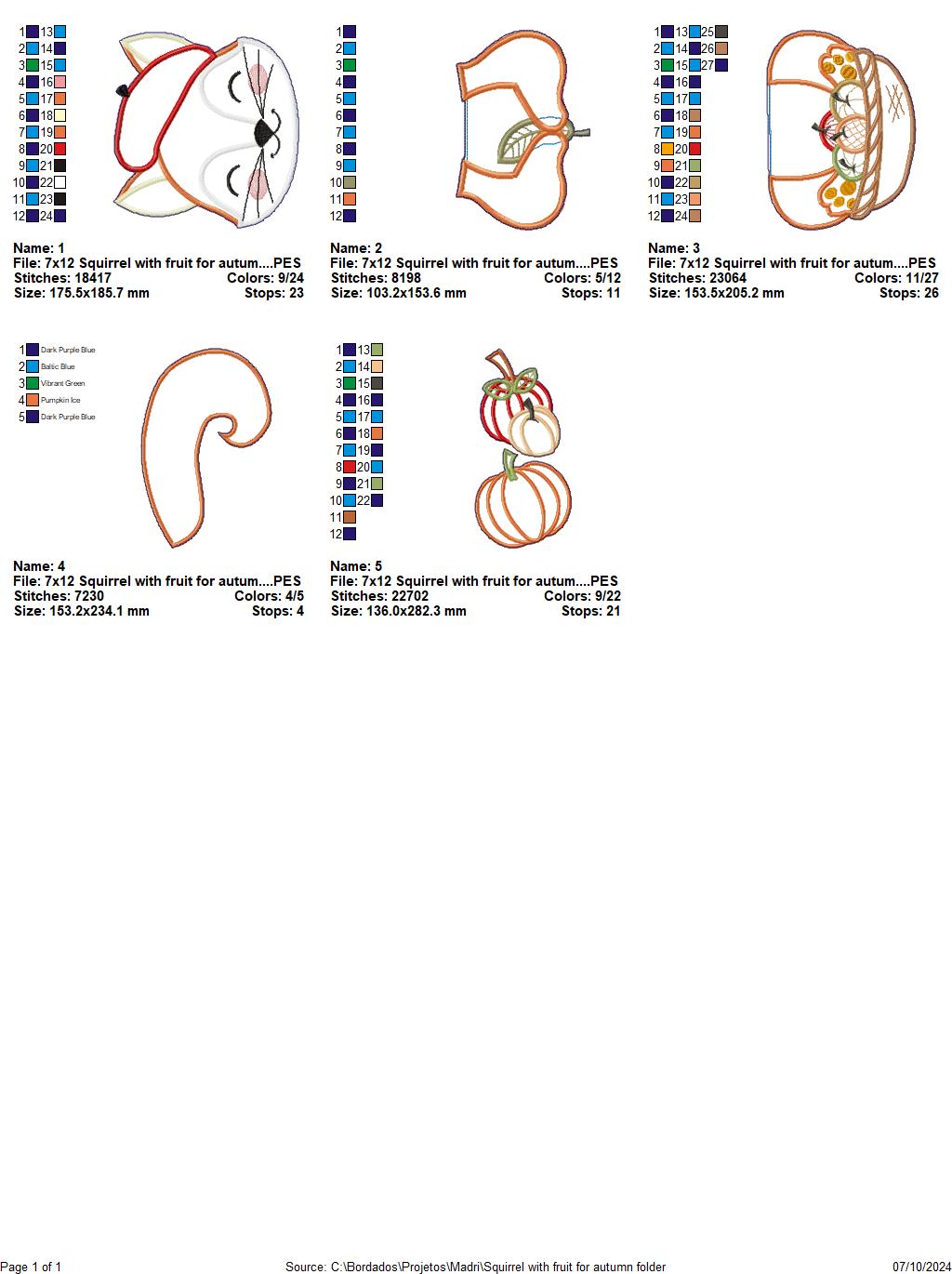 Squirrel with Fruits Autumn - ITH Project - Machine Embroidery Design