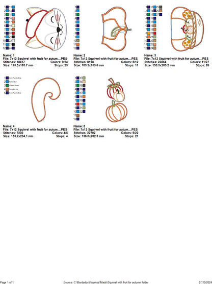 Squirrel with Fruits Autumn - ITH Project - Machine Embroidery Design