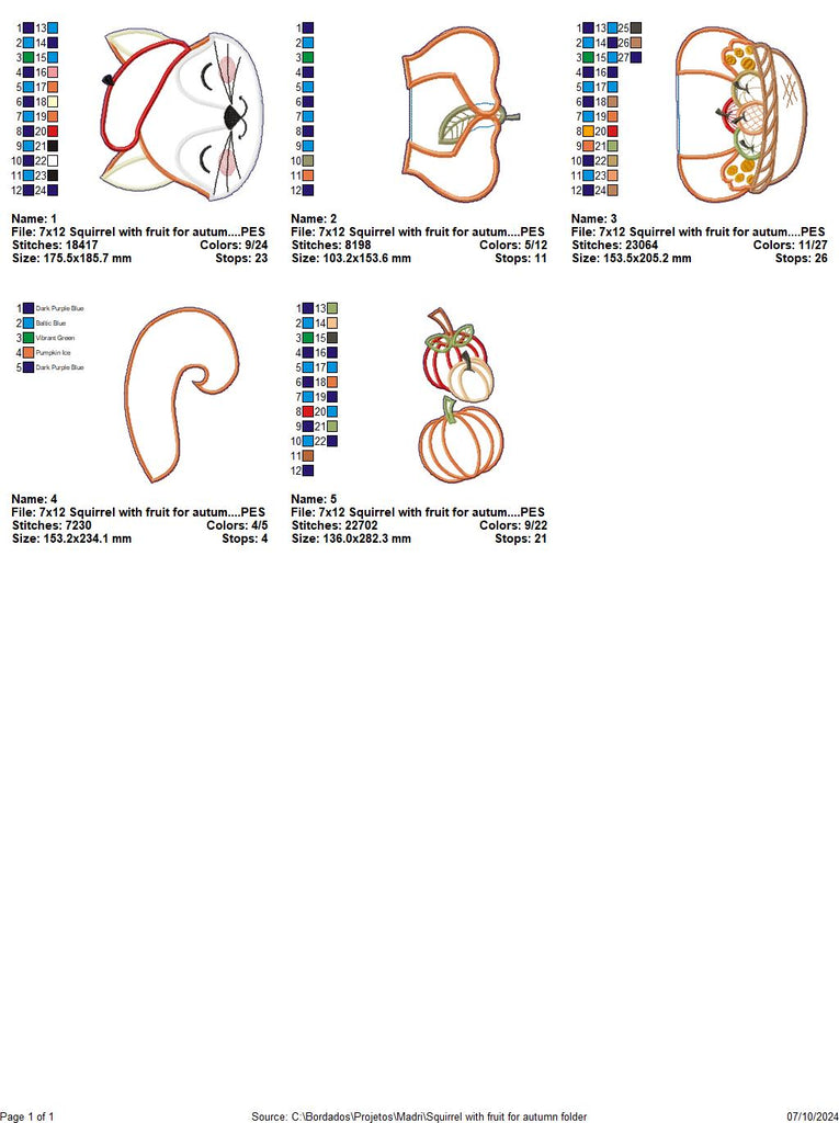 Squirrel with Fruits Autumn - ITH Project - Machine Embroidery Design