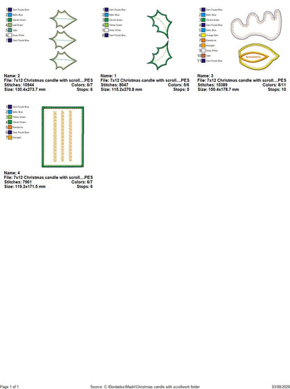 Christmas Candle with Scrollwork – ITH Project – Machine Embroidery Design