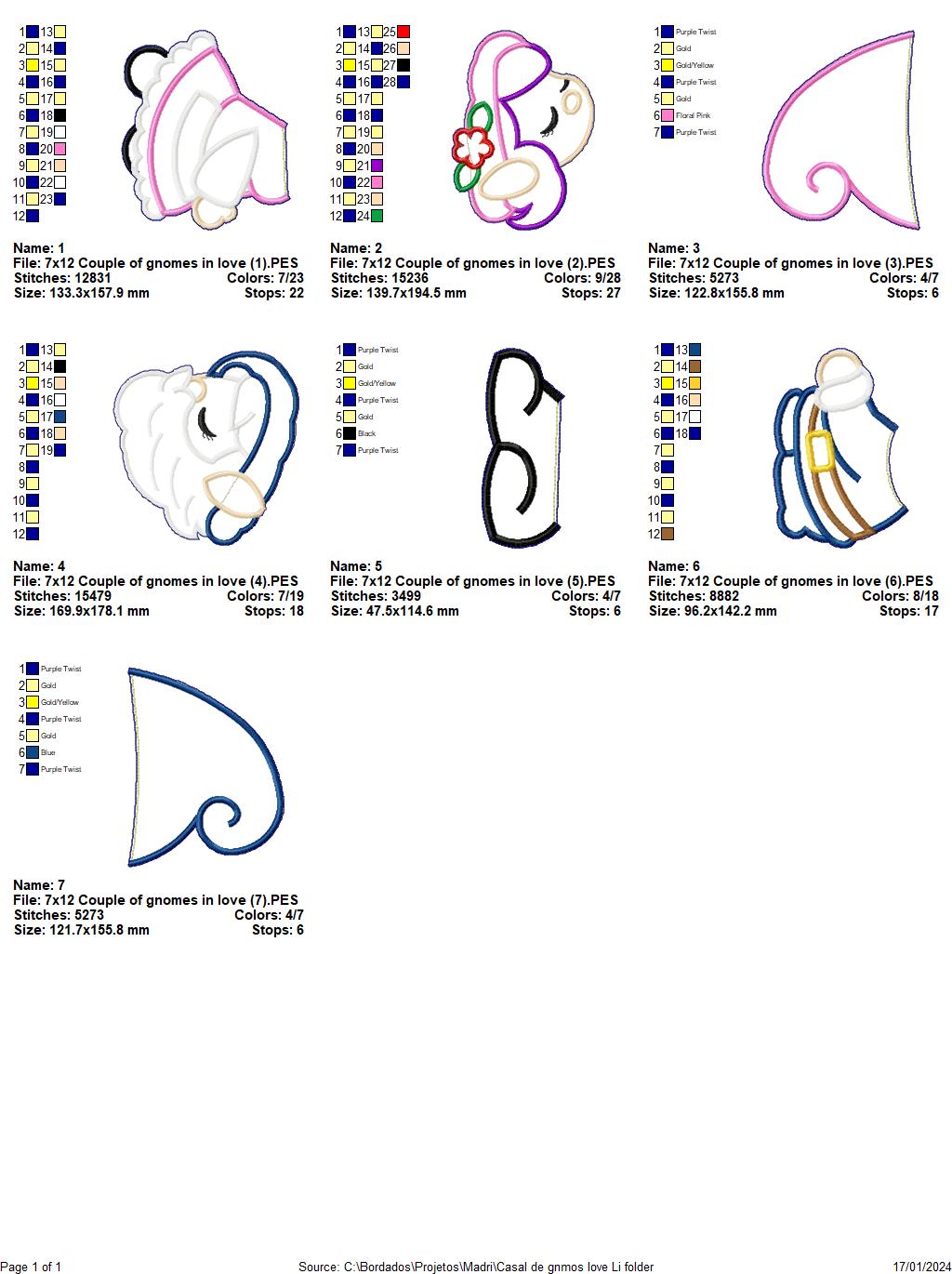 Love Gnomes Couple Valentine's Day - ITH Project - Machine Embroidery Design