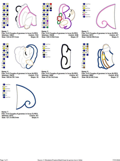 Love Gnomes Couple Valentine's Day - ITH Project - Machine Embroidery Design