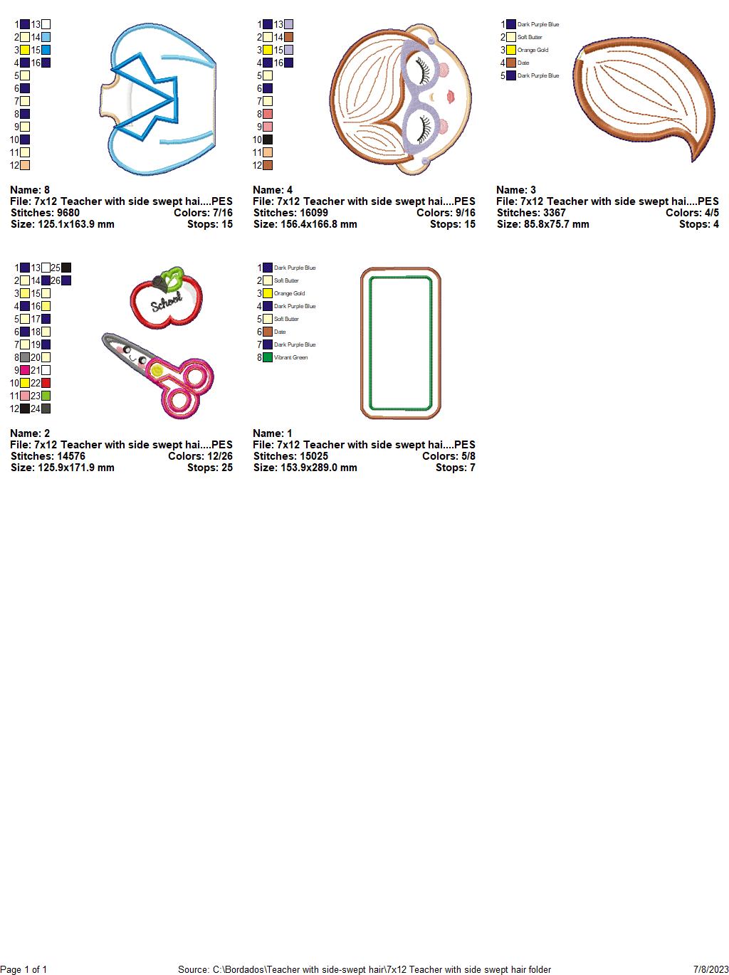 Teacher with Ponytail - ITH Project - Machine Embroidery Design