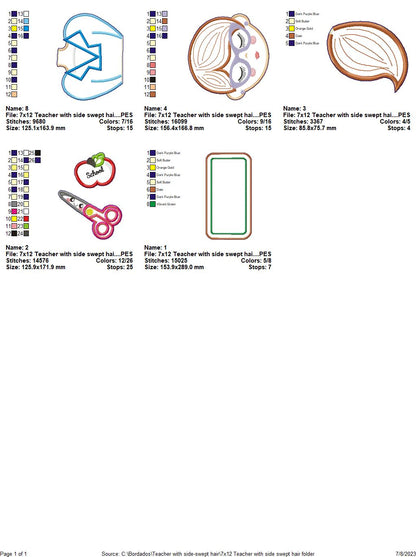 Teacher with Ponytail - ITH Project - Machine Embroidery Design